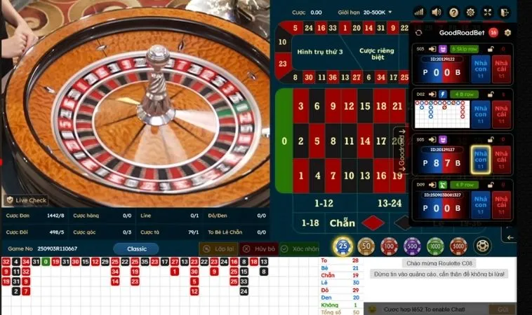 Giao diện đặt cược Roulette Loto188