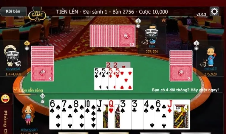 Giao diện chơi Tiến Lên Miền Nam Tại Loto188